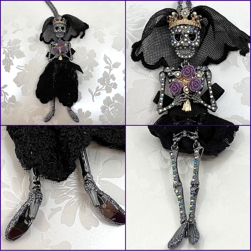 Betsey Johnson ‘Dark Magic’ Skeleton Bride Necklace & Earrings (2) Set NWT/HTF! - Picture 5 of 14
